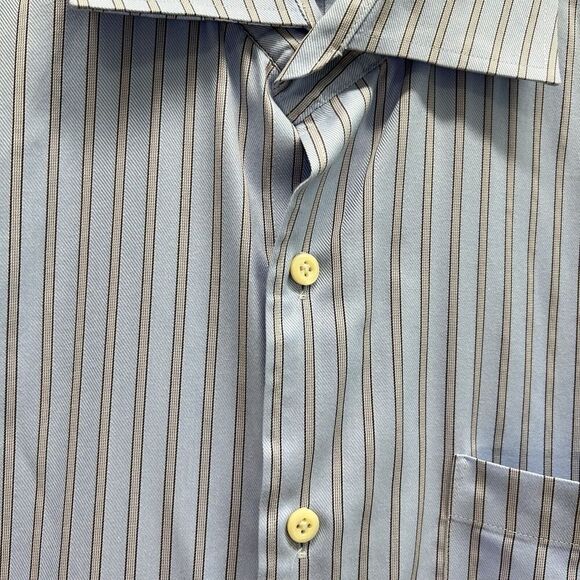 Peter Millar Nanoluxe Button Down Shirt Men 17.5 Long Blue Striped Easycare - Picture 4 of 12